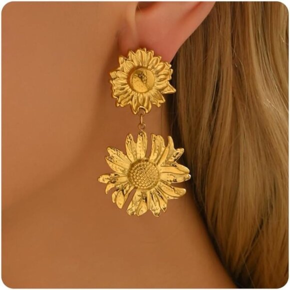 No Brand Jewelry - 🆕 Women Gold Delicately Designed Earrings 18K Elegant Pearl Sunflower Jewelry